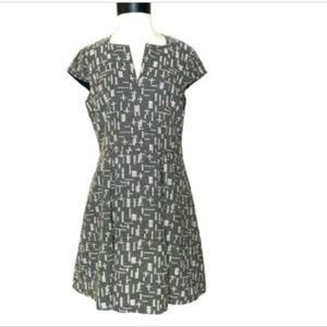 A/X Aramani Exchange Dress 12 Black White Jacquard Woven Box Pleat Fit-&-Flare